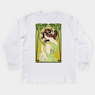 Pre-Raphaelite Girl 4 (green) Kids Long Sleeve T-Shirt